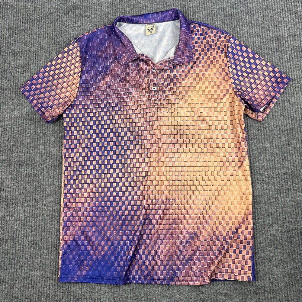 Hardaddy Polo Shirt Mens M Purple Orange Geometric Ombre Short Sleeve Golf Club